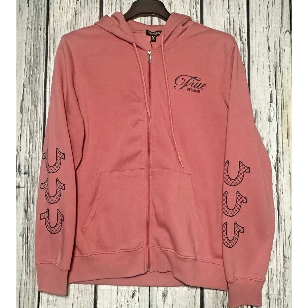 True Religion Mens Brandied Apricot Buddha Graphic Zip Hoodie 701045 L NEW